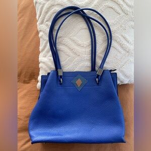 Faux Leather Blue Diamond Purse Shoulder Bag Tote